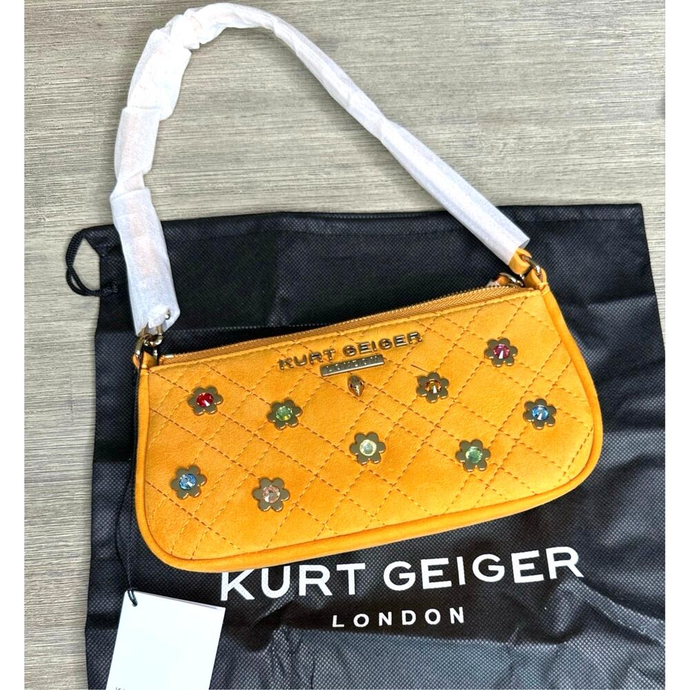 Kurt Geiger London Highgate Wristlet Shoulder Bag Orange Suede Crystal Flowers